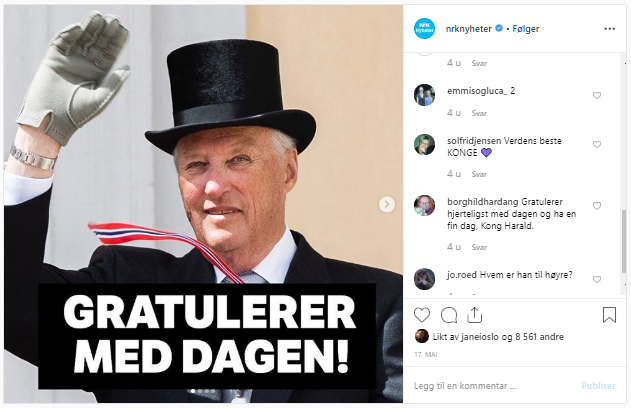 En samling med ni Instagram-innlegg fra NRK-nyheter. 