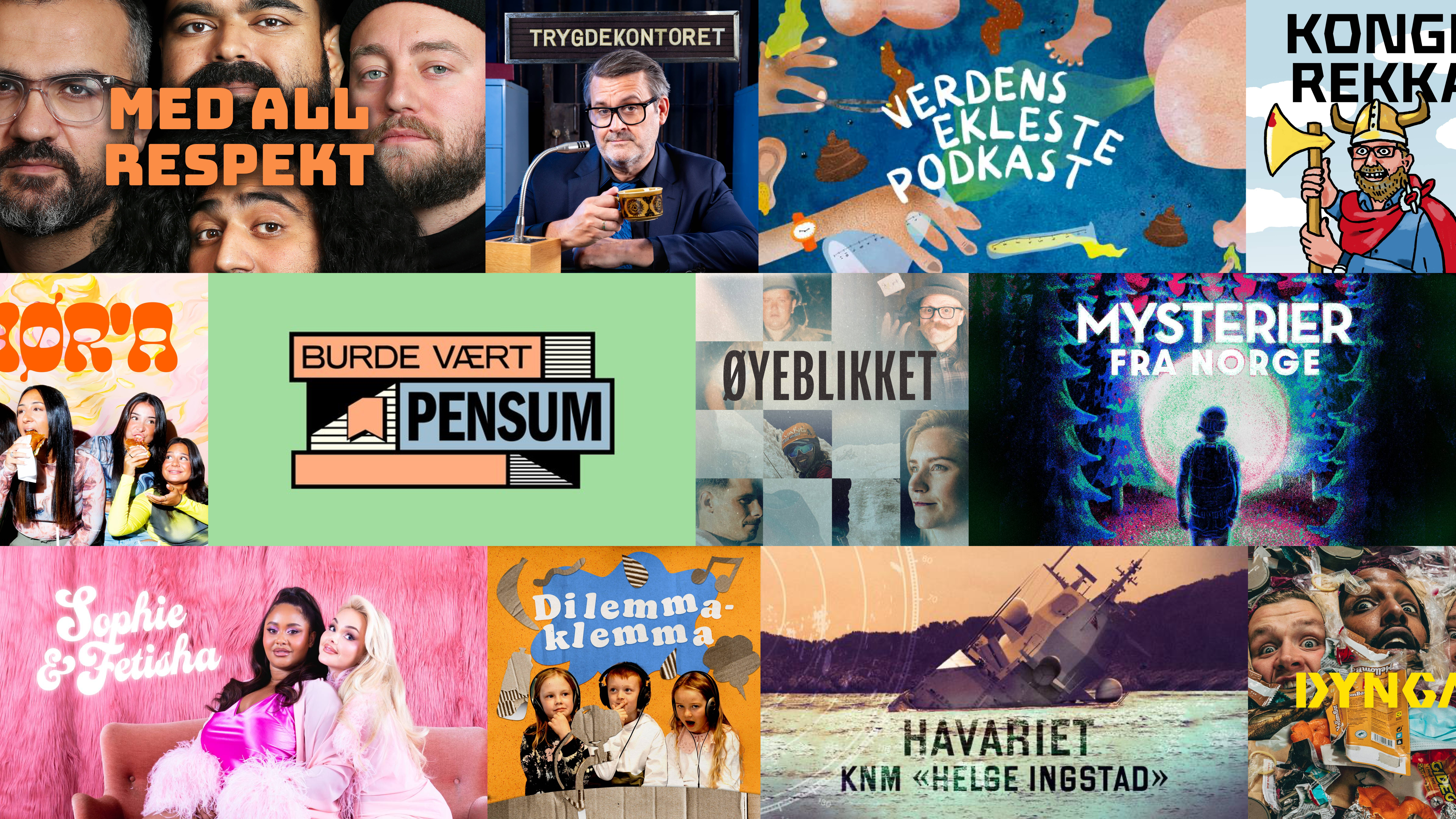 En samling av bilder fra NRK Radios podkaster og radioprogrammer.